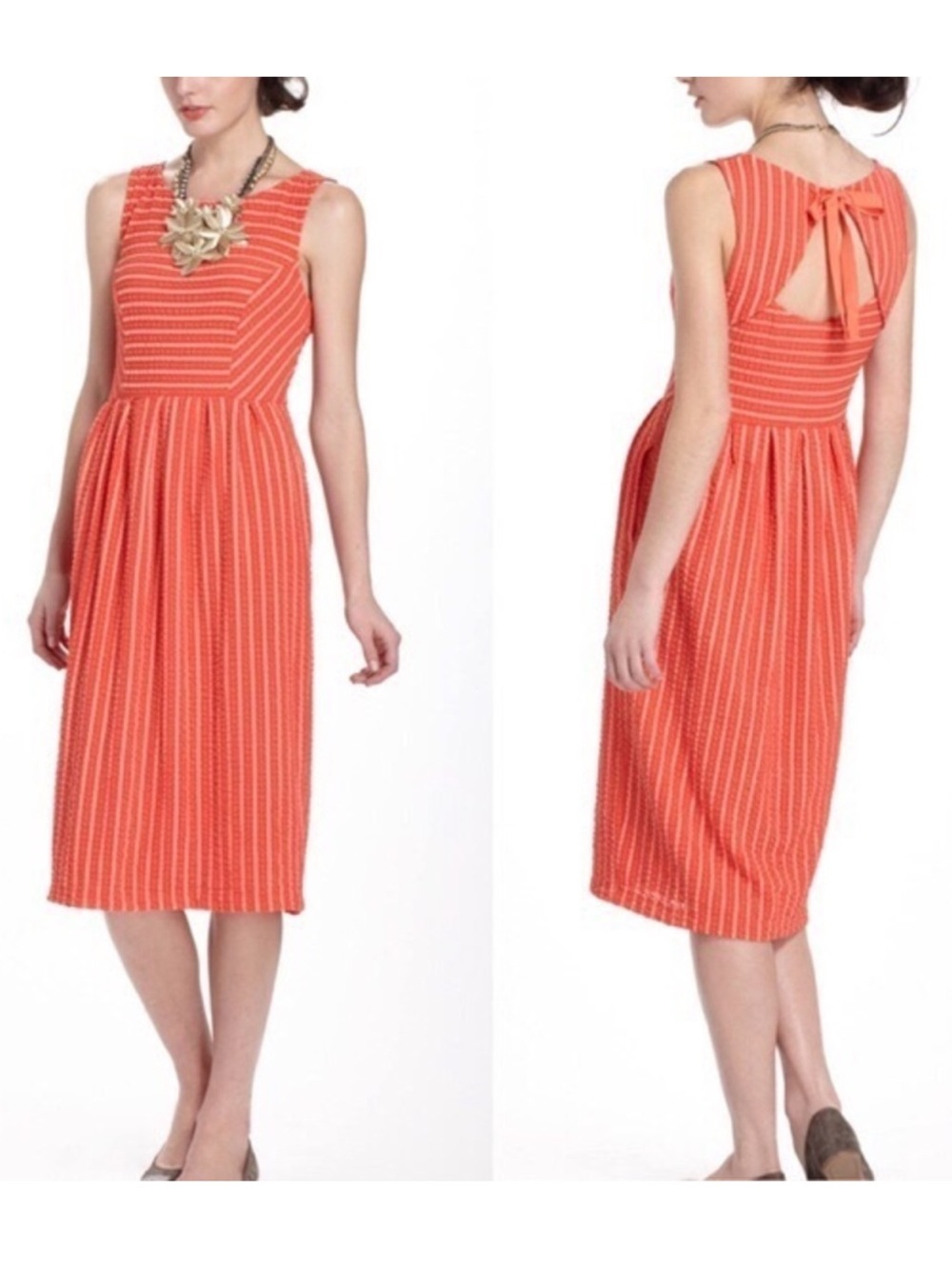 Anthropologie Postmark retro coral striped dress midi dress M